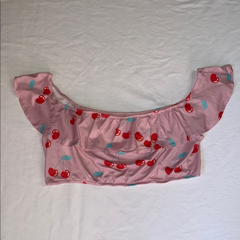 Pink Cherry Print Off-Shoulder Top